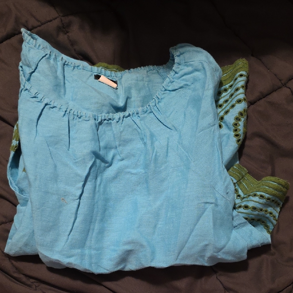J Crew Blue and Green Eyelet Blouse S
